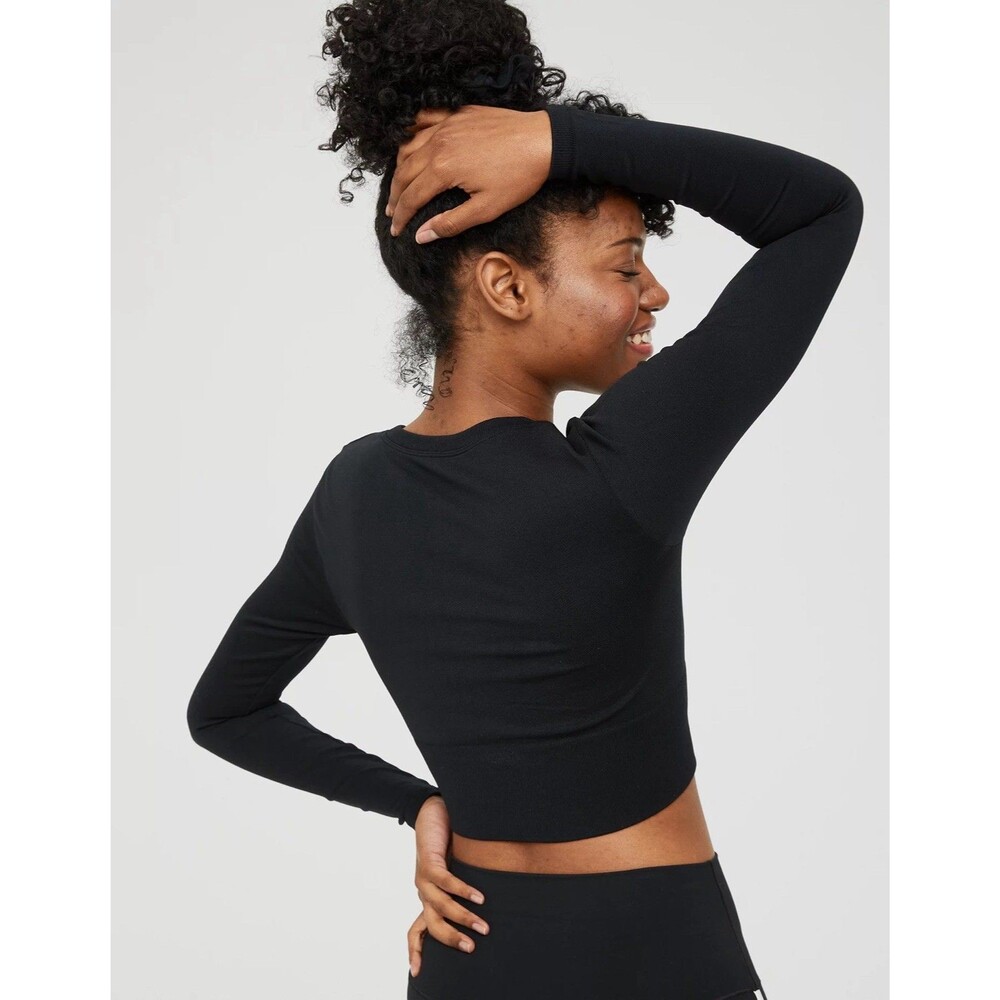 Offline By Aerie Crop T-Shirt Women's XS Black Seamless Long Sleeve  Stretch
